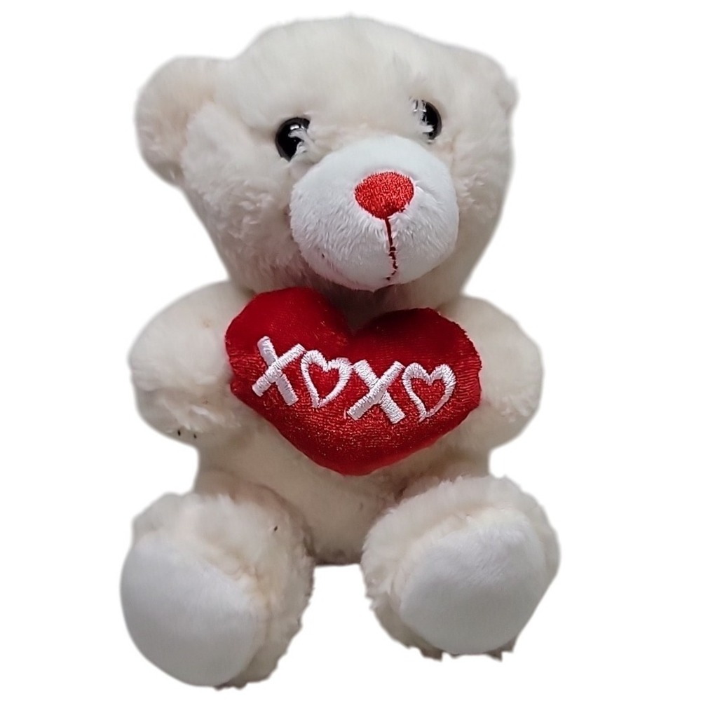 Dandee‎ Bear Plush Stuffed Animal Cream Heart Kiss XOXO 8" Valentines Day Soft